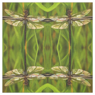 Tissu Dragonfly Artistique En Brown Et Jaune Sur Vert