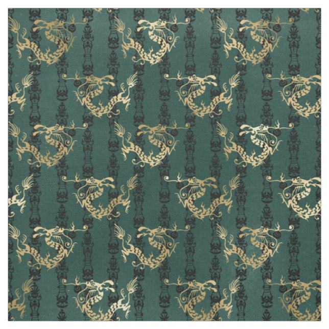 Tissu Dragons d'or sur Green (Échantillon)