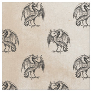 Tissu Dragons gothiques noirs sur l'ivoire