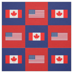 Tissu Drapeau des États-Unis, drapeau du Canada en bleu