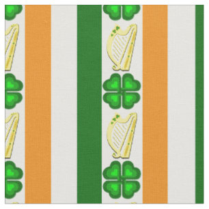 Tissu Drapeau irlandais/Orange, shamrock, bande de harpe