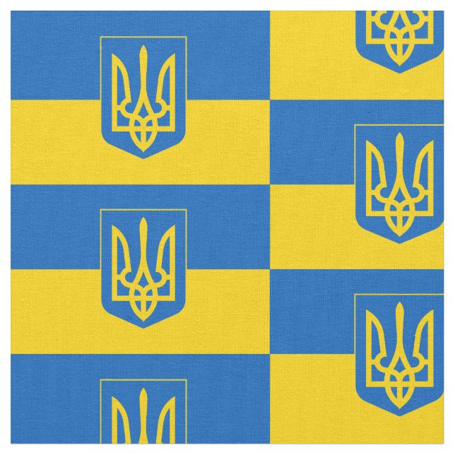 Tissu Drapeau ukrainien avec armoiries (Fermer)