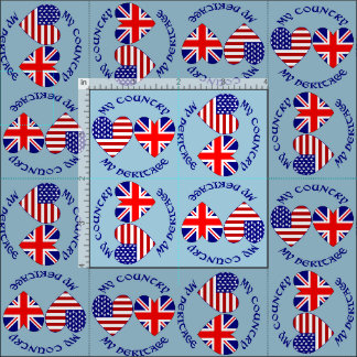 Tissu Drapeaux britanniques américains en forme de cœur 