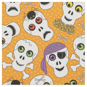 Tissu Drôle crâne d'Halloween sur Motif orange