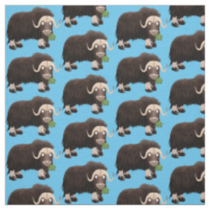 Tissu Drôle dessin animé de boeuf musqué