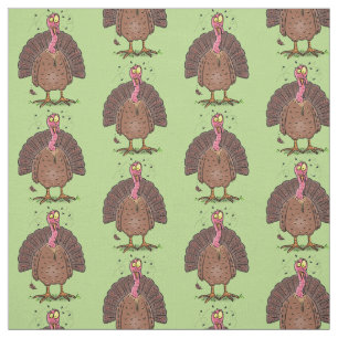 Tissu Drôle dinde marron de la ferme avec des mouches de