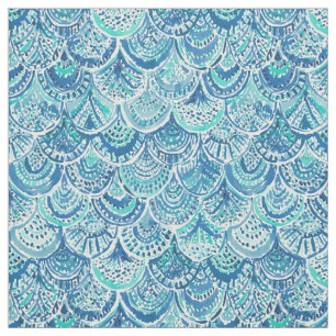 Tissu Échelles bleues de sirène d'aquarelle