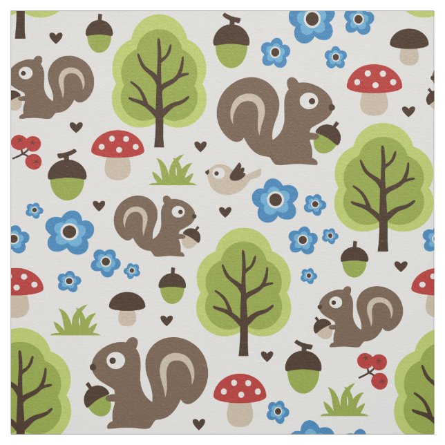 Tissu Écureuil dans le motif de forêt de chêne (Échantillon)