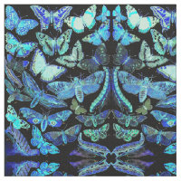 Tissu éffrayant de noir bleu de mites de papillons