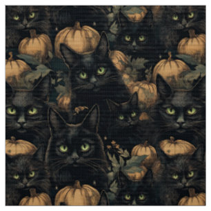 Tissu Éffrayant halloween gothique chat noir et citrouil