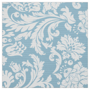 Tissu Elégant blanc & bébé bleu floral Damas