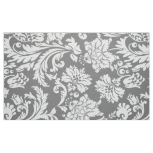 Tissu Élégant blanc et gris floral Damas