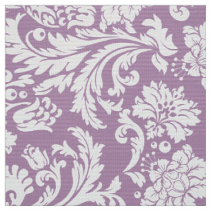 Tissu Elégant blanc & prune violet des Damas florales