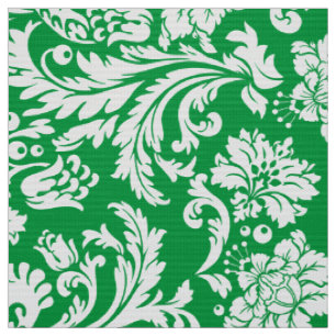 Tissu Élégant Damas florales blanc et vert
