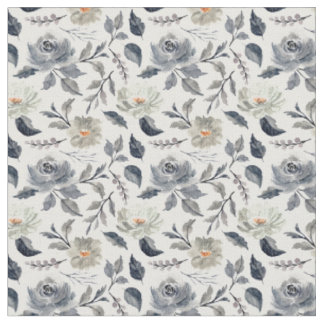 Tissu Élégant floral botanique à l'aquarelle bleu gris v