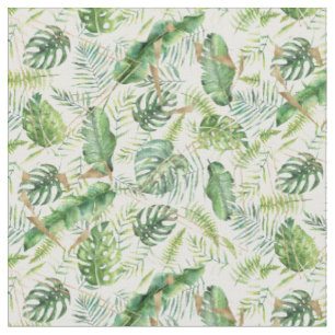 Tissu Elégant Géométrique Or Exotique Tropical Vert