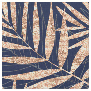 Tissu Elégant Gold Tropical Palm Feuille Blue Design