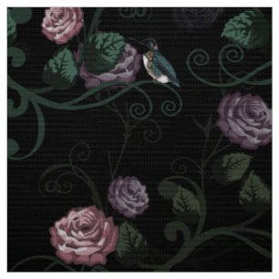 Tissu Elégant Jardin Floral Foncé Rose Avec Colibris