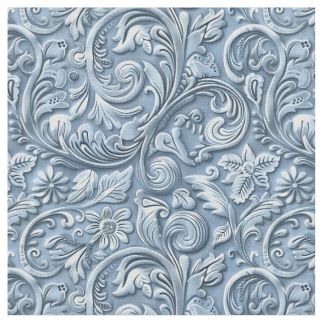 Tissu Elegant light blue tooled leather floral (Fermer)