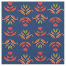 Elégant Marine Blue Folk Art Floral Rustique Cosy 