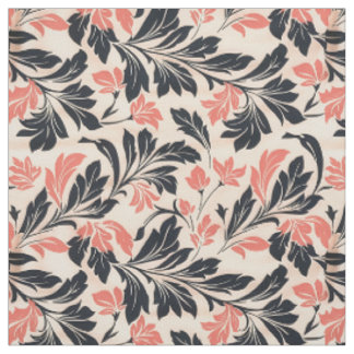 Tissu Élégant Motif corail et feuille noire