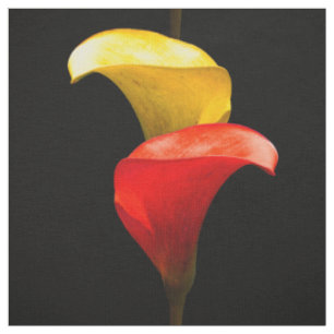 Tissu Elégant or et Crimson Calla Lilies