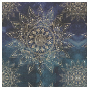 Tissu Elégant or Mandala Blue Galaxy Design