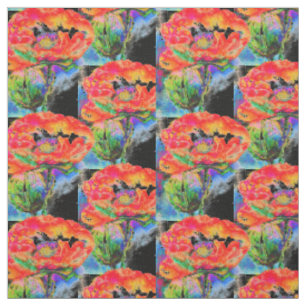 Tissu Elégant rouge pavot classique rouge floral aquarel