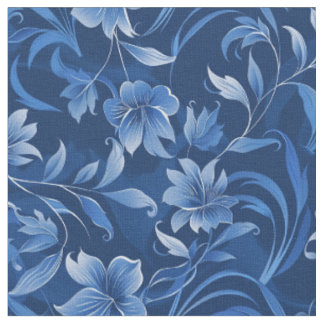 Tissu Elégant Royal Blue Floral Design
