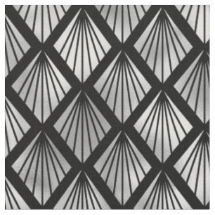 Tissu Élégant ventilateur noir argent Art déco diamant