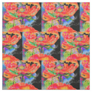 Tissu Elégante couleur abstraite rouge florale noir