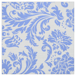 Tissu Élégante Poudre Bleu & Blanc Fleur Damas