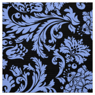 Tissu Élégante Poudre Bleu & Noir Damas Florales