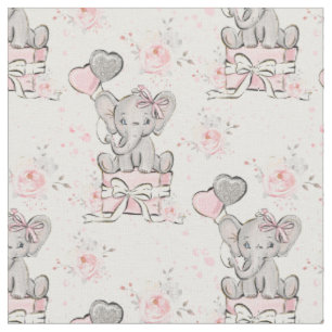 Tissu Eléphant à étincelle rose