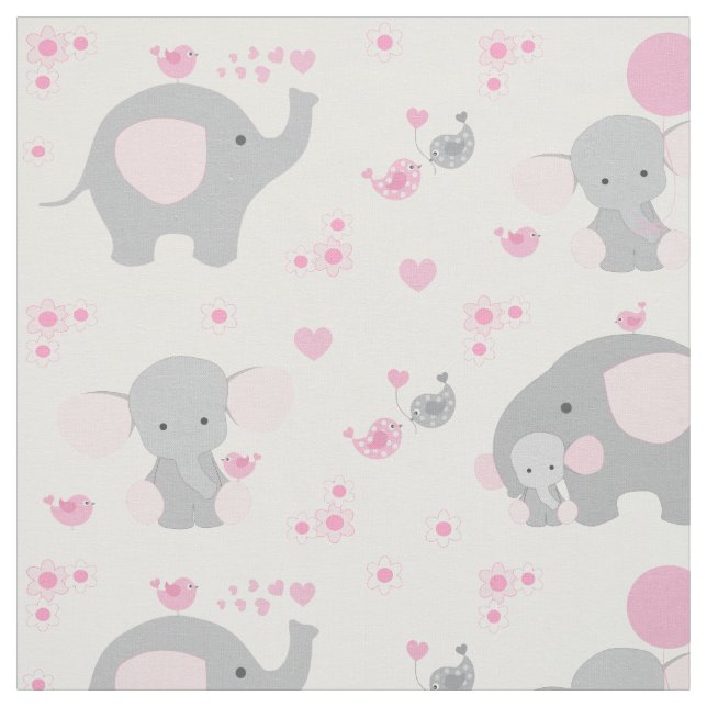 Tissu Eléphant rose fille bébé (Échantillon)