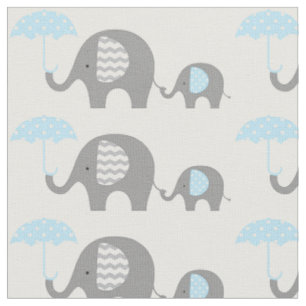 Tissu - Éléphants Bleu
