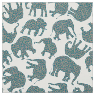 Tissu Eléphants personnalisés de Paisley sur Motif blanc