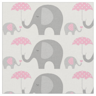 Tissu - Eléphants rose et gris