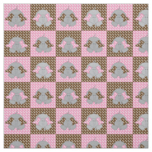 Tissu Eléphants roses et Brown Pois