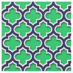 Tissu Emerald Green Navy White Quatrefoil marocain #5DS