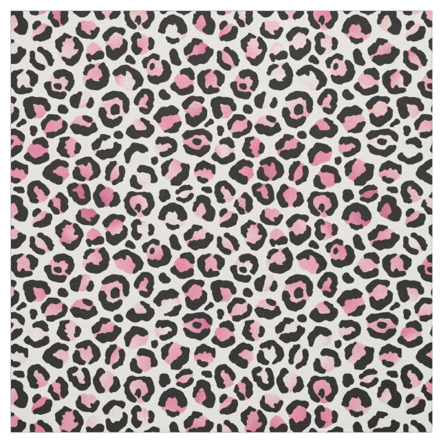 Tissu Empreinte de léopard rose sur blanc (Échantillon)