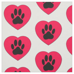 Tissu Empreinte de patte de chien de coeur rouge Répéter