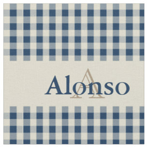 Tissu en vichy Vérifier Motif Monogramme Marine Bleu Bei