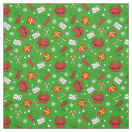 Tissu Enfants amusant Vert et Rouge Elfe de Noël modèle