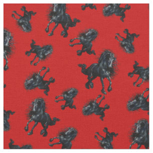 Tissu Etalon friésien/cheval de beauté noir, rouge vif
