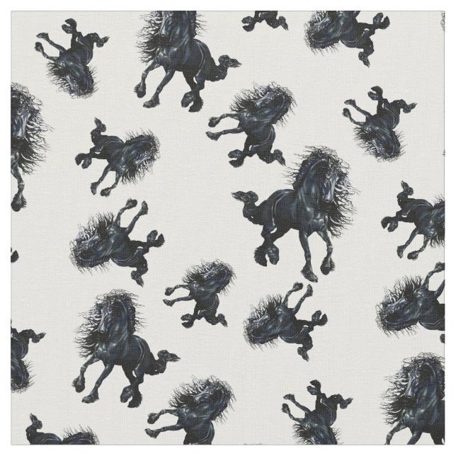 Tissu Étalon frison, cheval noir de beauté (Fermer)