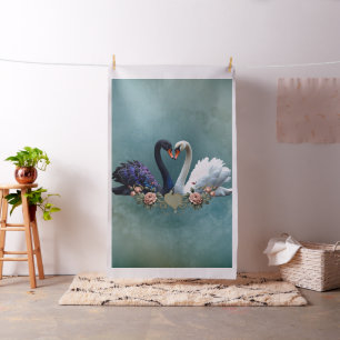 Tissu Eternal Bond, Black and White Swans in Love.