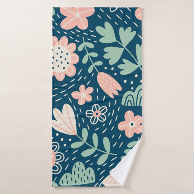 Tissu étoffé floral dessiné à la main. Motif Seame (Serviette de bain)