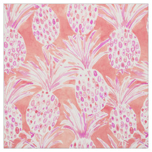 Tissu ÉTOFFÉS ananas tropicaux roses d'aquarelle