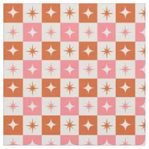 Tissu Étoiles Atomiques À Carreaux Rose Orange Milieu Du